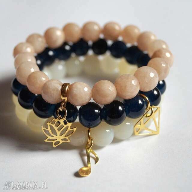 Bransoleta real gold lotus&beige jade