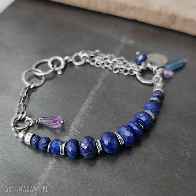 Bransoletka z lapis lazuli, ametystem i szkłem afgańskim