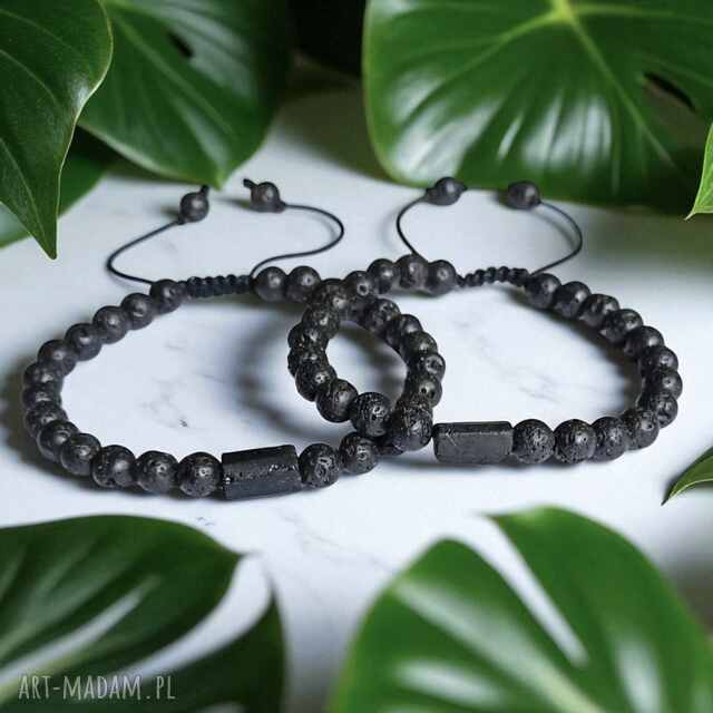 KOMPLET dla PARY - czarny turmalin - na sznurku