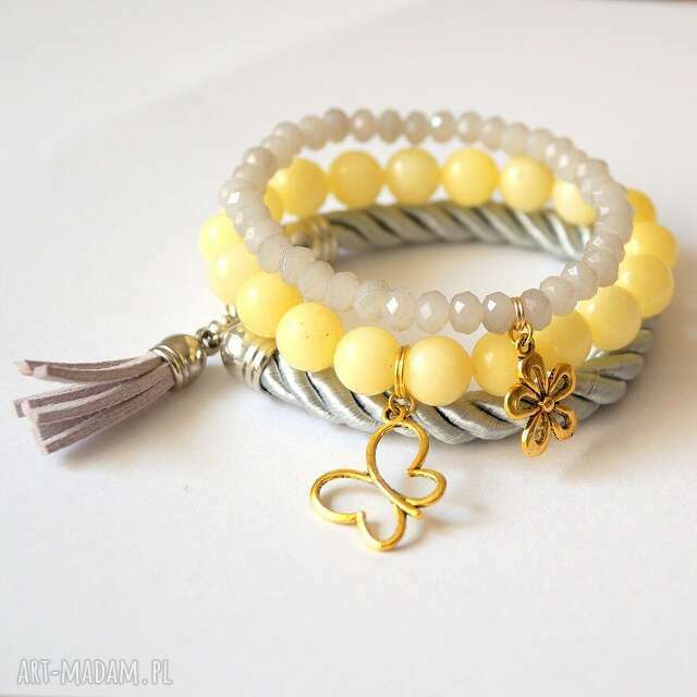 Set grey twine, beads&yellow jade