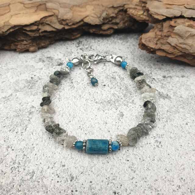 Bransoletka jesienne niebo - kwarc z turmalinem i apatyt