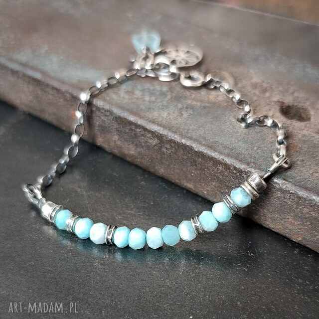 Larimar i akwamaryn. Delikatna srebrna bransoletka