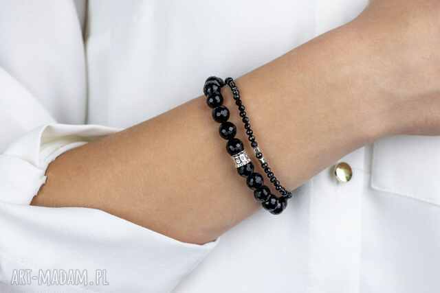 Zestaw bransoletek ze spinelu, onyksu i srebra Stay true to yourself, Try again