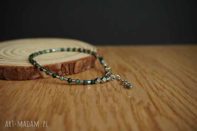 Bransoletka stal chirurgiczna - agat mszysty, hematyt