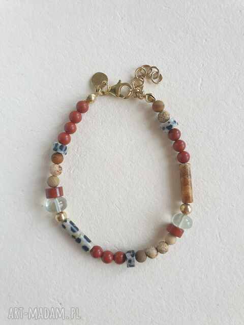 Bransoletka ROOTS jaspis dalmatyński, kryształ górski, jaspis czerwony