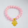handmade hamsa bracelet by sis: złota w różowych marmur kamienie