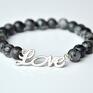 szare kamienie bracelet by sis: srebrny napis w kamieniach love miłość