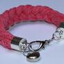 Różowa bransoletka ze sznurków bawełnianych - sznurek modern modna