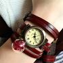 Romantyczna czerwień - Zegarek/bransoletka na skórzanym pasku zegarek kulka