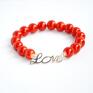 Bracelet by SIS: love w czerwonych koralach czerwony napis