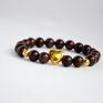 Bracelet by SIS: Złote serce w brązowych kamieniach - ręcznie brązowy