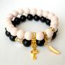 Camshella onyks bransoleta black onyx&gold key swarovski klucz