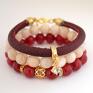 Camshella handmade rzemień bransoleta maroon&zircon zawieszka