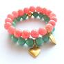 Bransoleta mint&gold heart - zawieszka jadeity serce