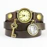 złote bransoletka, zegarek - biała sowa brązowy, retro