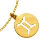 Złota matowa bransoletka łańcuszkowa zdobiona znakiem zodiaku Bliźniąt i zawieszką z logo marki