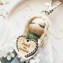 Makramowy breloczek Anioł Stróż zielony | Brelok aniołek na prezent