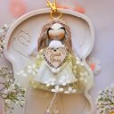 Makramowy breloczek Anioł Stróż biały | Aniołek brelok