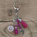 Różowy brelok z sową i księżycem - handmade do kluczy i torebki