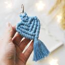 Makramowy serce błękitne | Breloczek ze sznurka