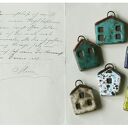 Zestaw 6 domków z zaczepami - kolorowe breloki ceramiczne