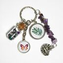 Breloczek - Monstera, motyl, fiolka, ametyst