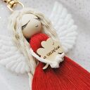 Makramowy breloczek Anioł - czerwony | Aniołek na szczęście brelok