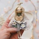 Makramowy breloczek Anioł Stróż zielony | Brelok aniołek na prezent