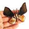 Motyl i wisiorek cytryn krzemień czarny - broszka podwójna funkcja kamień amulet