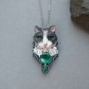 Broszka - wisiorek z kotem i malachitem