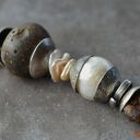 srebrna bransoletka z surowym bursztynem i perłami barokowymi