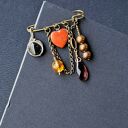 Broszka niezwykła na agrafce w stylu Boho handmade z sercem z jaspisu unikat