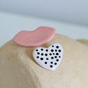 Ceramiczne broszki usta i serce - zestaw 2 szt. handmade