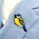 Broszka sikorka niebieska handmade, 7 cm - do płaszcza, marynarki, torby