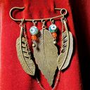 Broszka handmade boho z liściem laurowym na ozdobnej agrafce