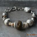 srebrna bransoletka z surowym bursztynem i perłami barokowymi