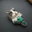 Broszka-wisiorek z kotem i malachitem