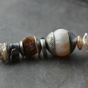 srebrna bransoletka z surowym bursztynem i perłami barokowymi