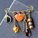 Broszka niezwykła na agrafce w stylu Boho handmade z sercem z jaspisu unikat