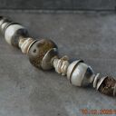 srebrna bransoletka z surowym bursztynem i perłami barokowymi