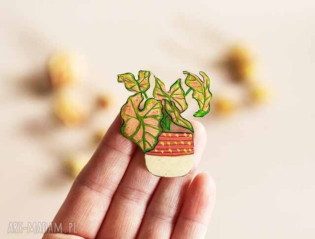 Broszka handmade „Zroślicha w doniczce” - biżuteria dla rośliniary