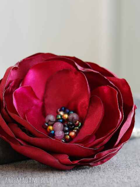 BORDOWA Elegancka broszka przypinka kwiatek do marynarki sukienki, broszka przypinka kwiatek