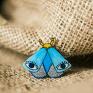 Pintura broszki: Przypinka ćma patrzałka turkusowa - biżuteria - motylem