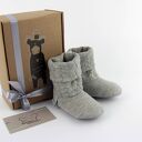Bambosze z golfem / handmade - szare warkocze