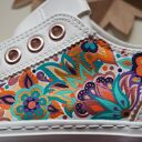 Ręcznie malowane trampki ze sztucznej skóry z tureckimi wzorami roślinnymi (paisley)