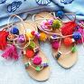 Mro Soutache ibizastyle sandały 37 - rzymianki z pomponami w stylu boho buty kolorowe