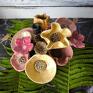 handmade ceramika kwiaty ceramiczne - bukiet różowy z beżowym dodatki