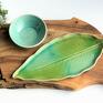 zielone zestaw ceramiczny - talerz liść z cęntką plus talerzyk ceramika