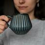 Kubek 400ml z podgrzewaczem Morski Ceramiczny - prezent dla kobiety ceramika do herbaty