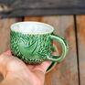 zielona filiżanka ceramika handmade ceramiczna z ptakami| kocham leśne użytkowa